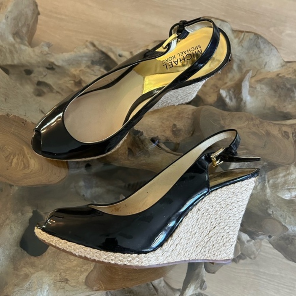 Michael Kors black patent wedges